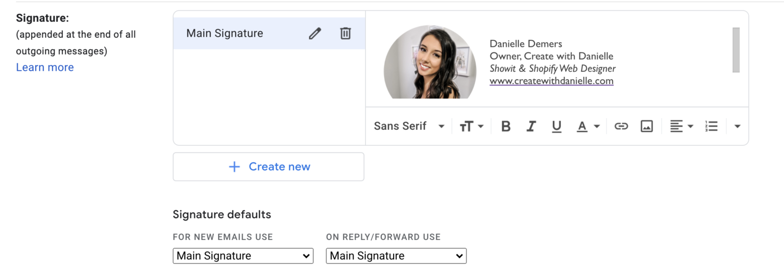 create custom email signature google doc