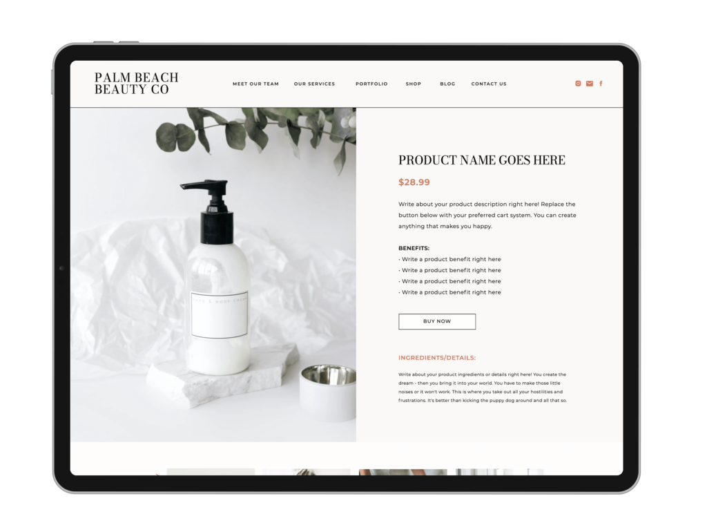 Showit E-Commerce Product Page Design 