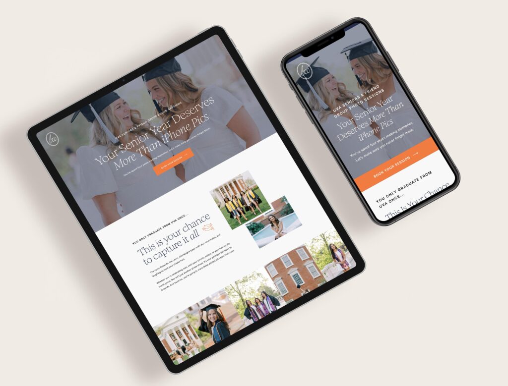 Showit Senior Photography Sales Page for College Seniors: Tablet & Phone Mockup