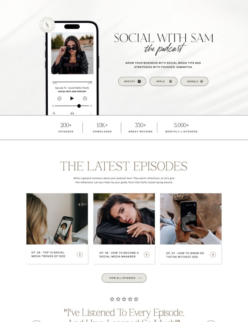 Showit Podcast Page Template