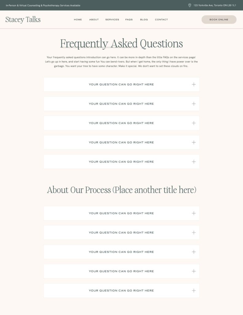 Showit FAQs Page Template