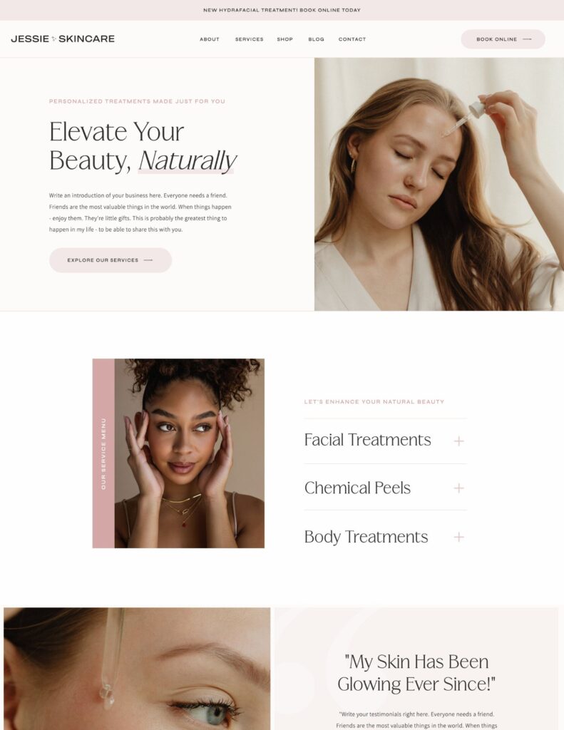 Showit Template for Estheticians
