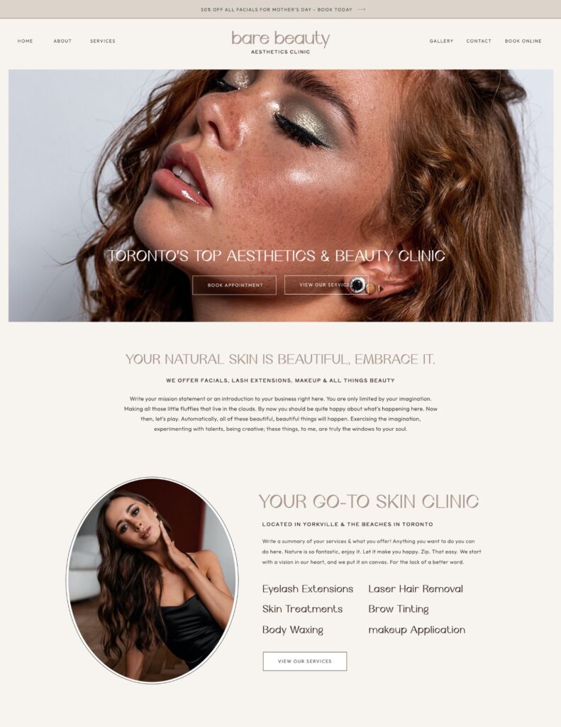 Modern Showit Templates for Estheticians