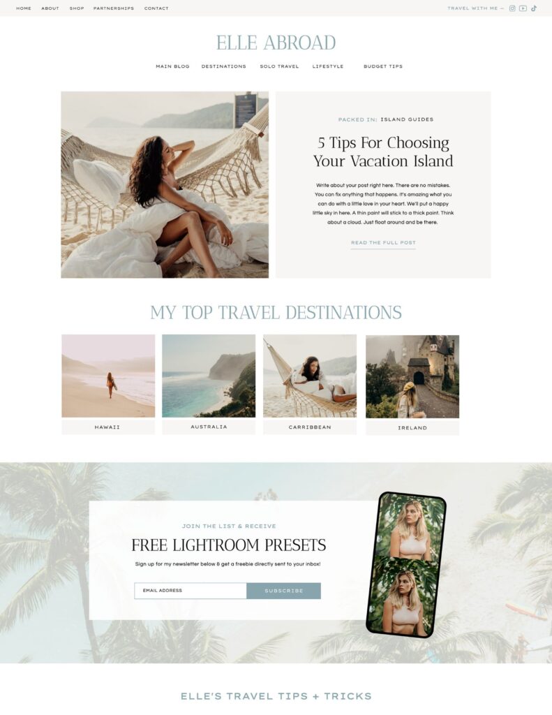 Showit Blog Template for Travel Bloggers