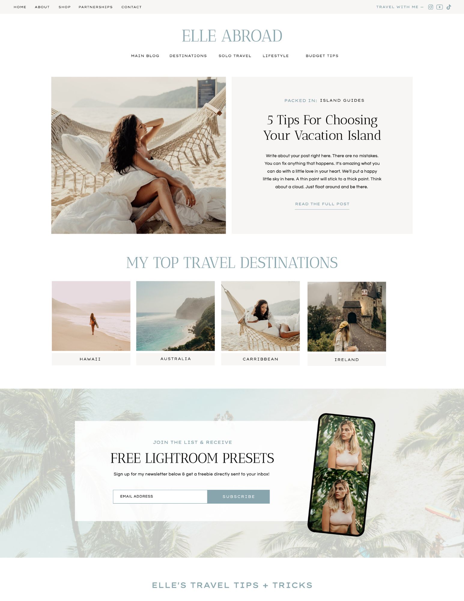 Showit Blog Template for Travel Bloggers