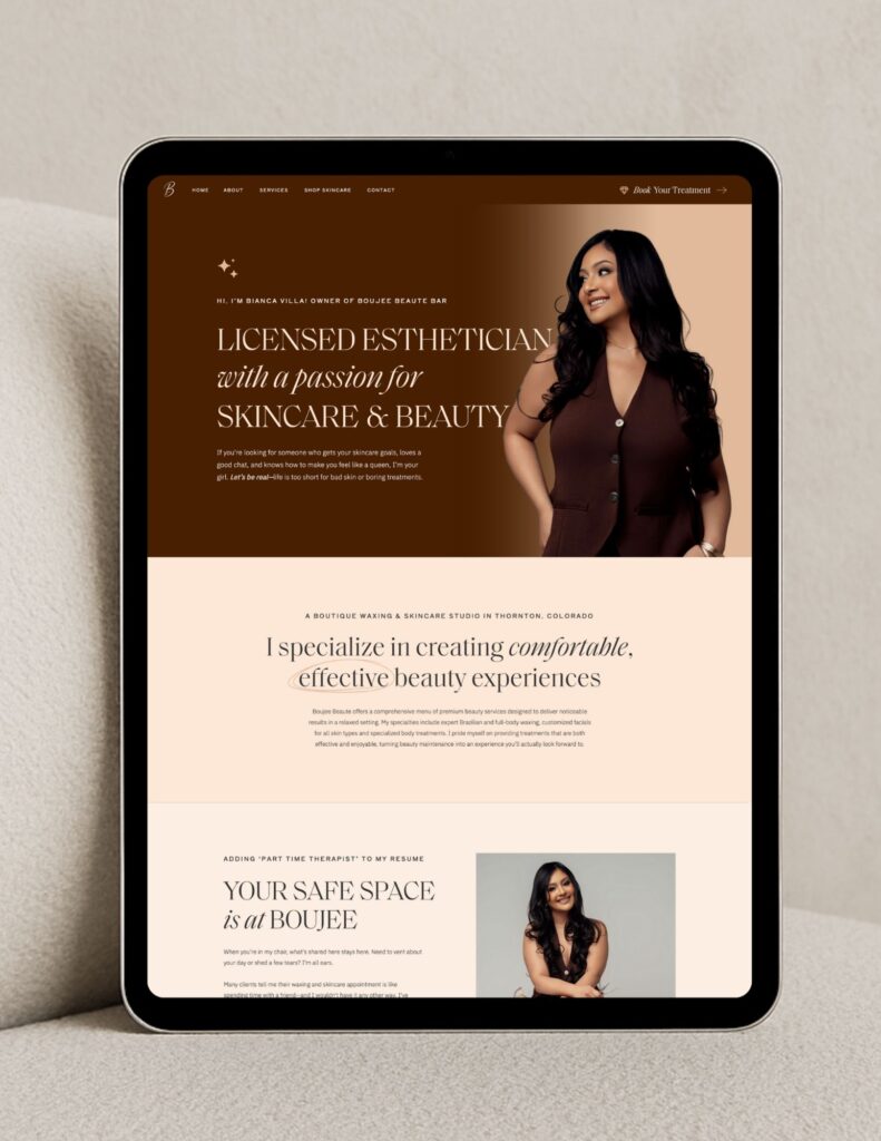 Showit Esthetician Website Design Mockup: About Page Hero