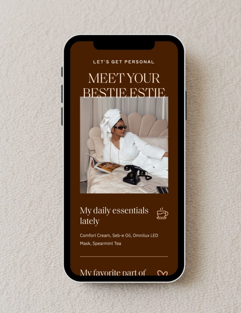 Showit Esthetician Website Design Mockup: Favorite Things