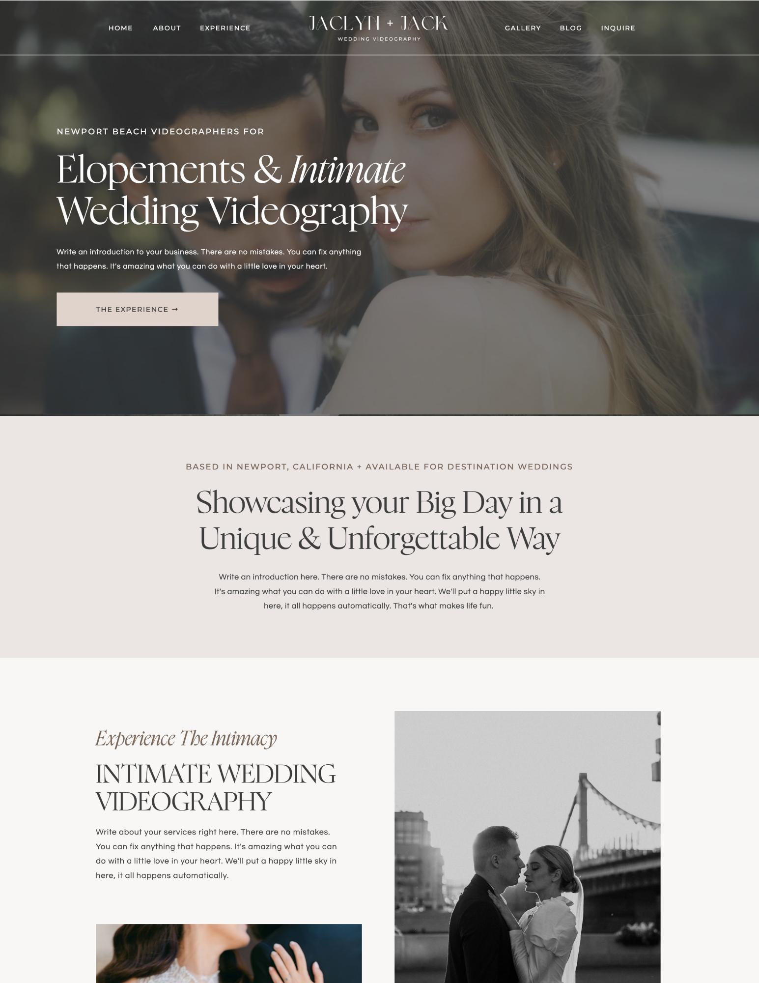 Jaclyn Showit Template for Wedding Videographers