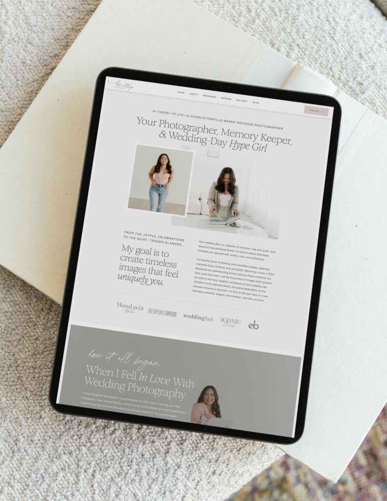 Showit Wedding and Senior Photography Website Design Mockup: About Page Hero