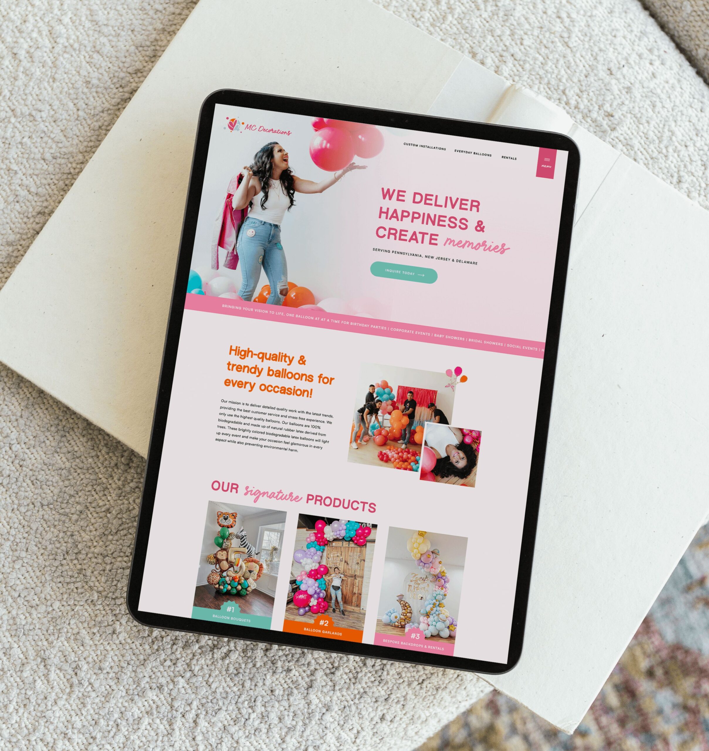 Custom Showit Website Design for Balloon Decor Business