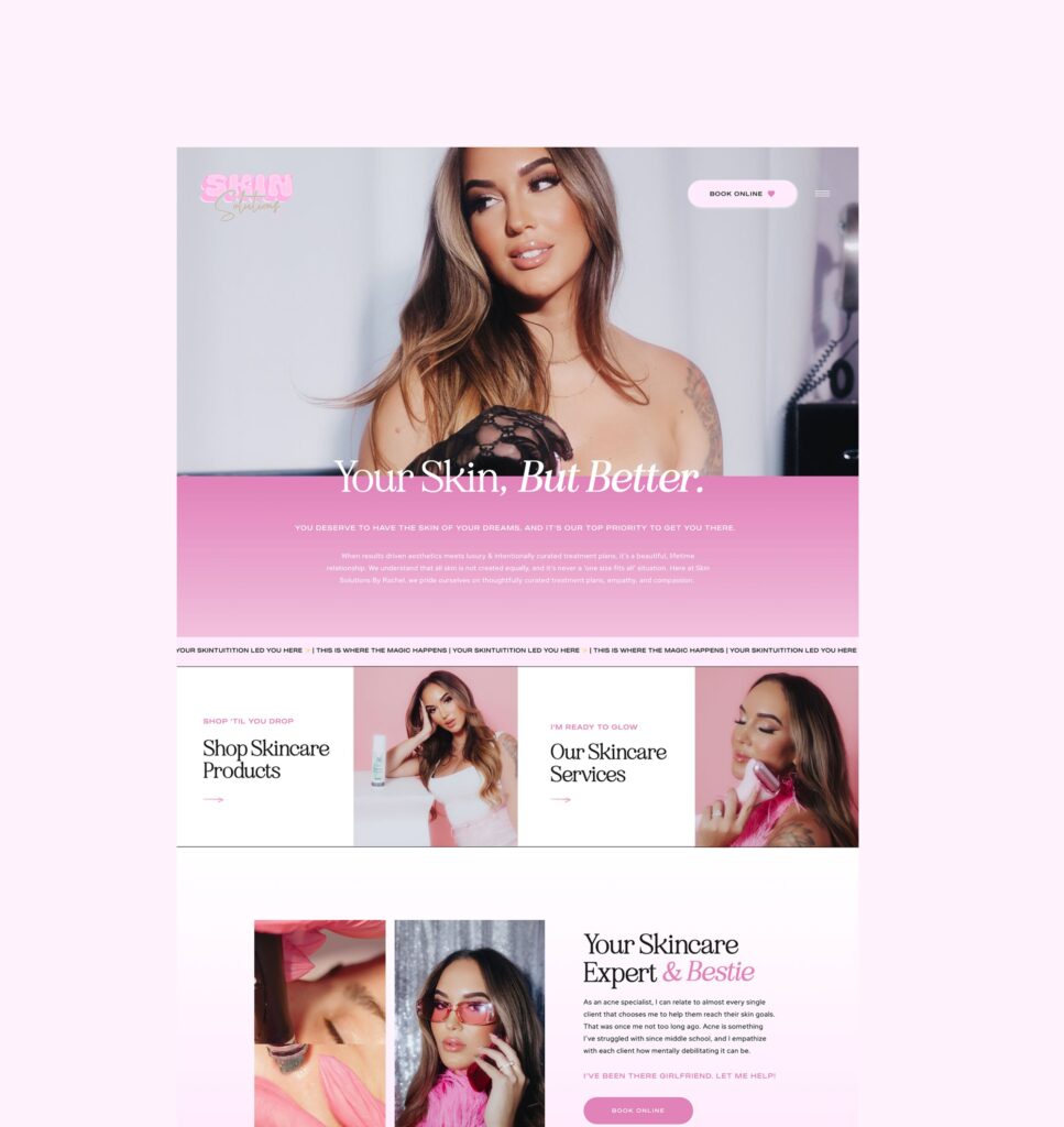 Feminine and Bold Custom Showit Website for Esthetician