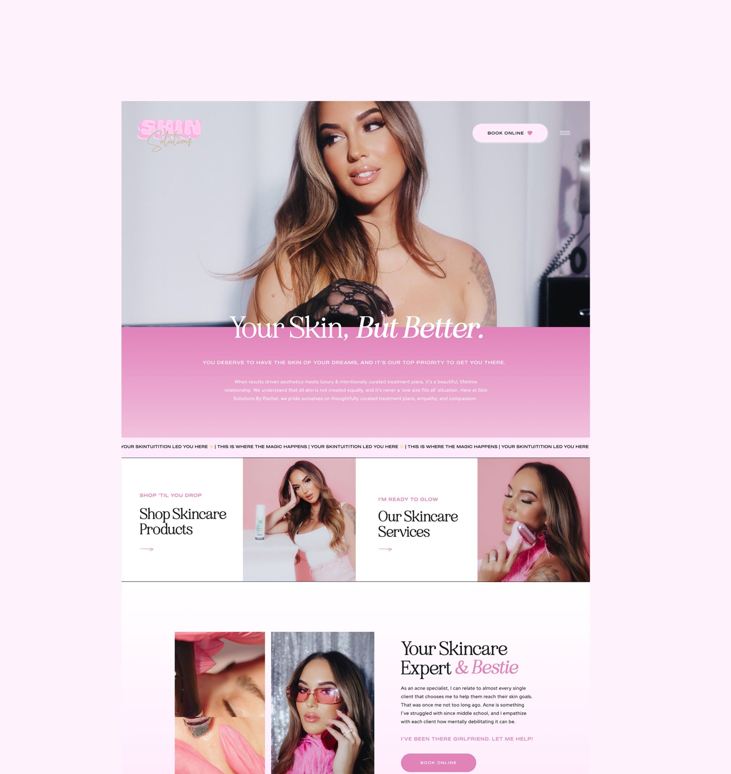 Feminine and Bold Custom Showit Website for Esthetician