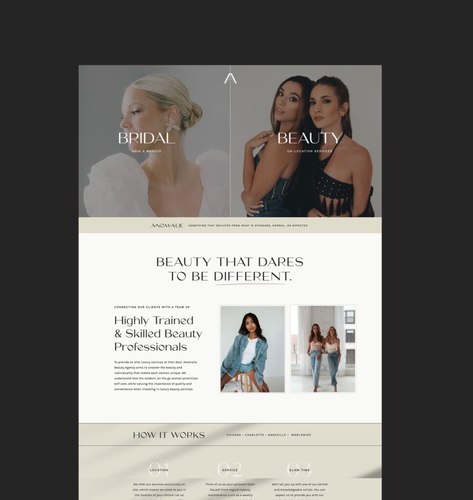 Custom Showit Website Design for Luxury Beauty Agency