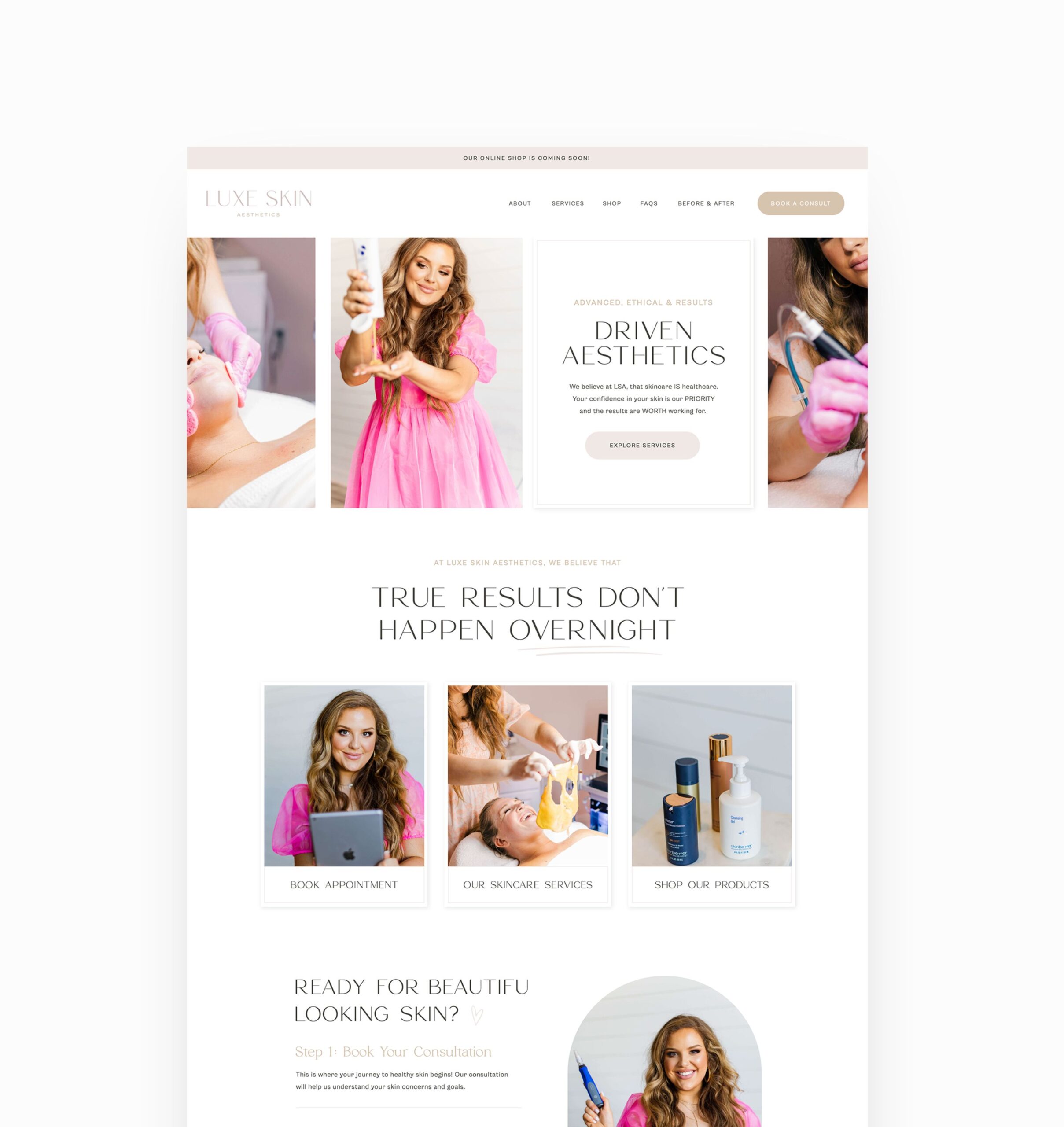 Custom Showit Website for Esthetician Feminine