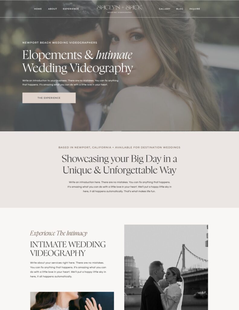 Showit Website Template for Wedding Videographers
